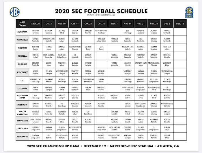 The Team-By-Team season schedules courtesy Southeastern Conference
